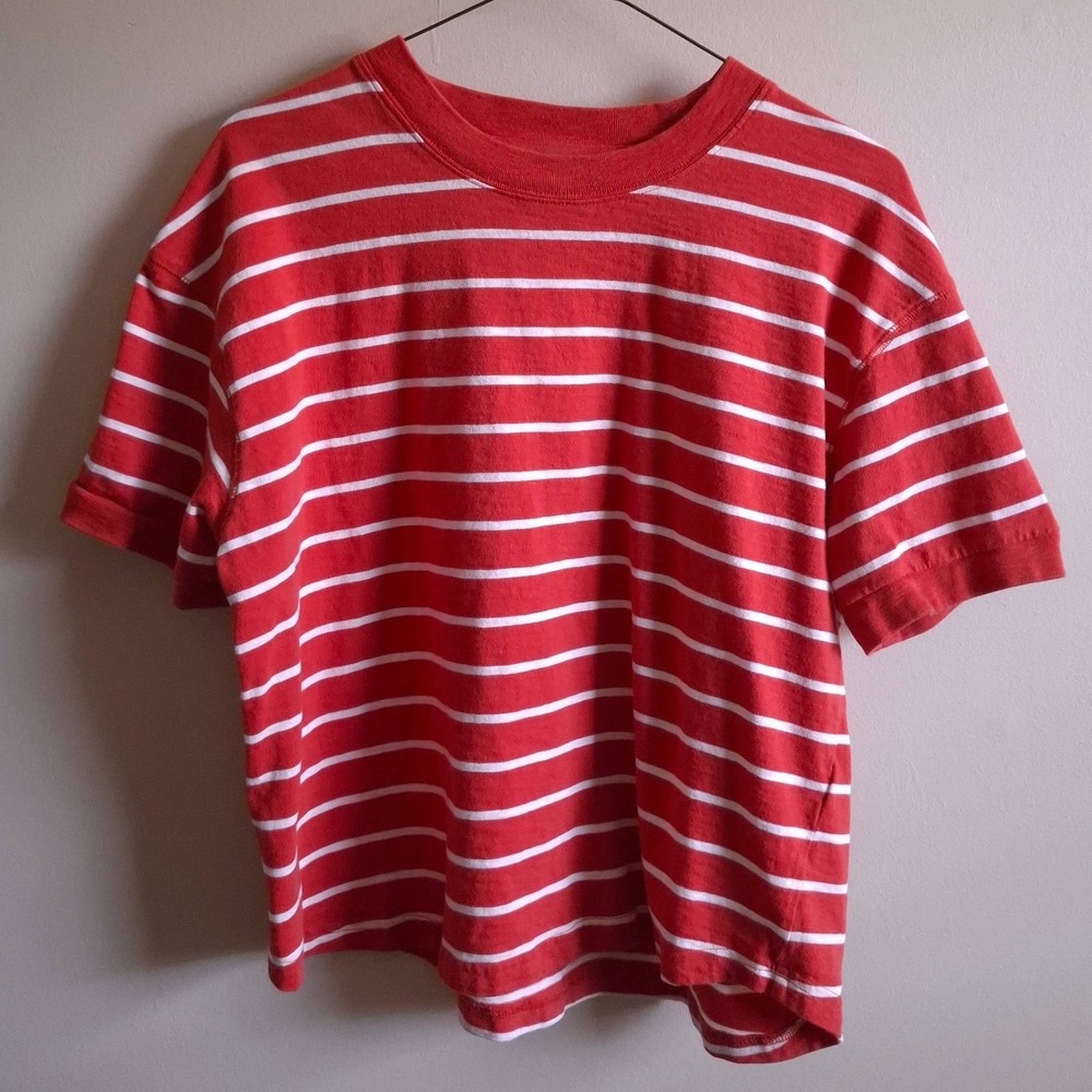 Madewell Indie Grunge Blokecore Boxy Tee Crop Crew Orange White Striped Sz L